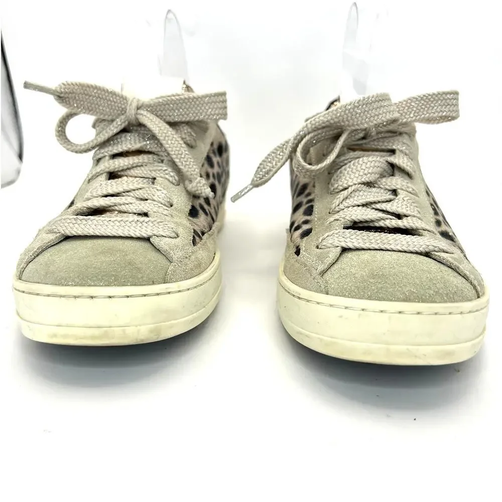 P448 John Sneaker Gray Cheetah Print Leather Suede Lace Up 39 Perforated Logo